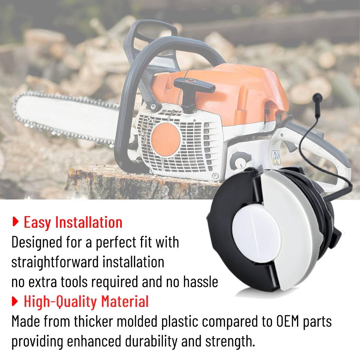 Hipa gas cap for Stihl MS270 keeps vented fuel flow steady during outdoor work.