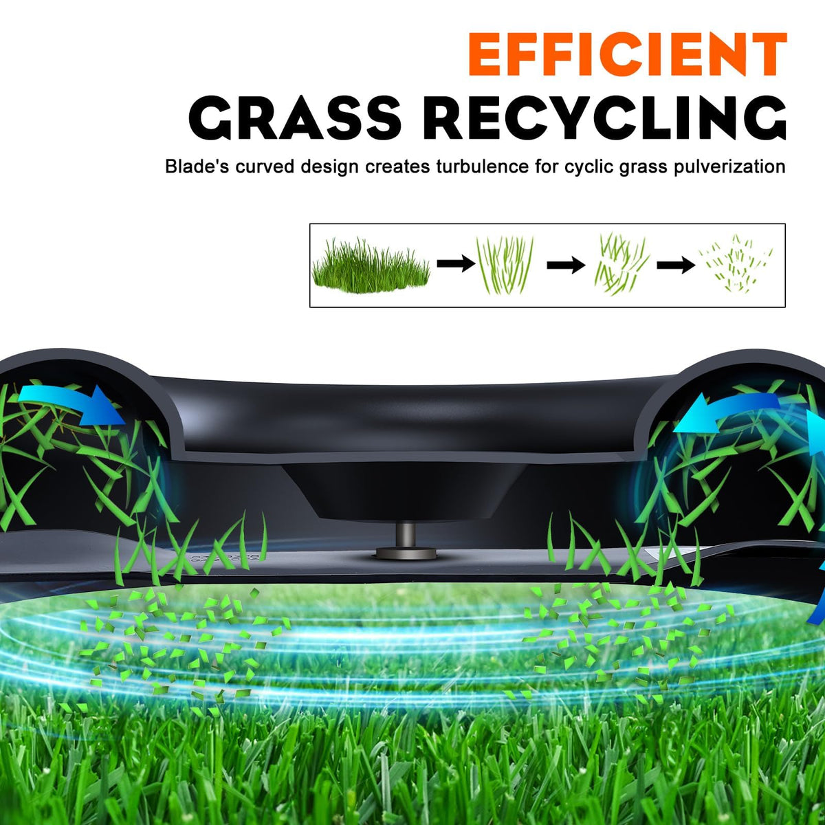 Hipa high-lift design improves airflow and clippings capture.