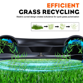 Hipa high-lift design improves airflow and clippings capture.