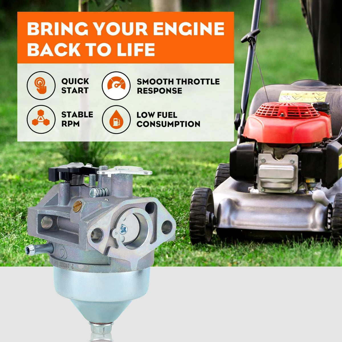 Hipa HRX217 mower carburetor install shows quick, user-friendly fit with minimal tools.