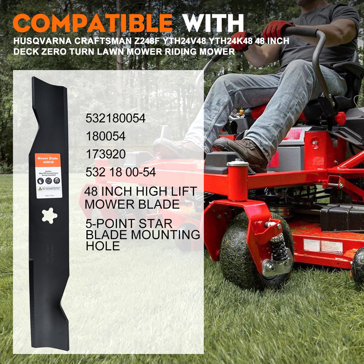 Hipa Husqvarna Z248F compatibility blade set enables smoother deck performance.