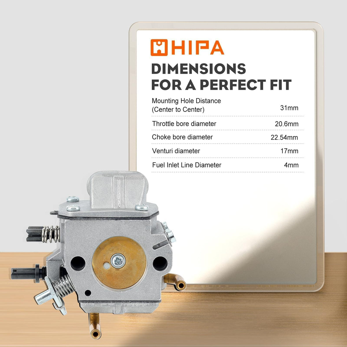Hipa MS 290 carburetor anodized body adds corrosion resistance during tough outdoor use