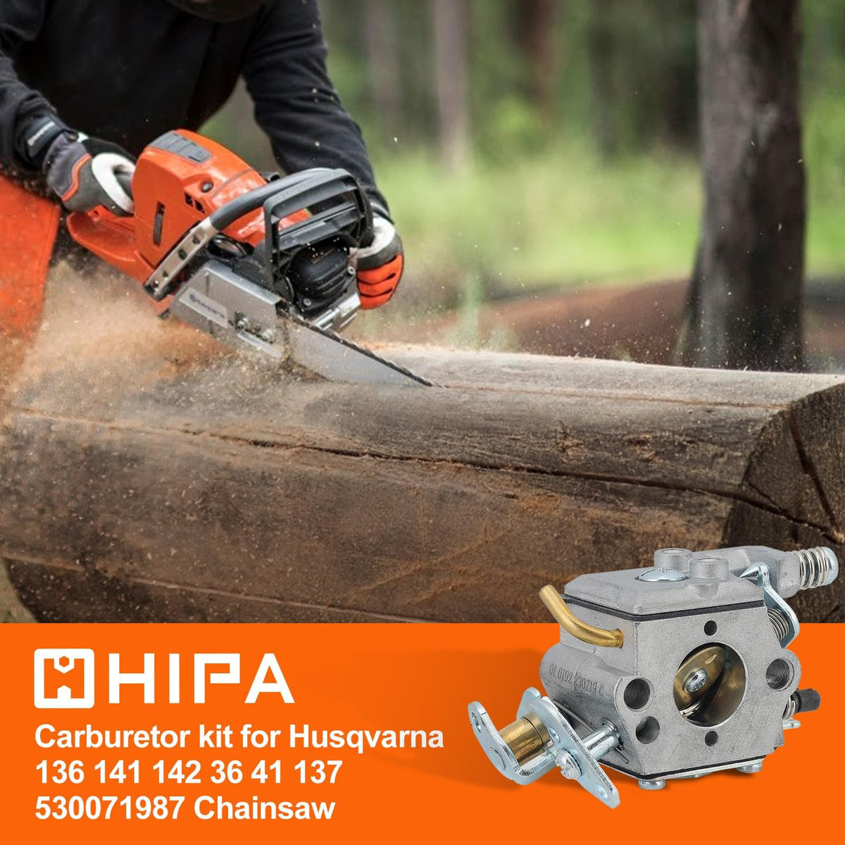 Hipa PP4620AVX carburetor installed on Husqvarna 142 for ready performance.