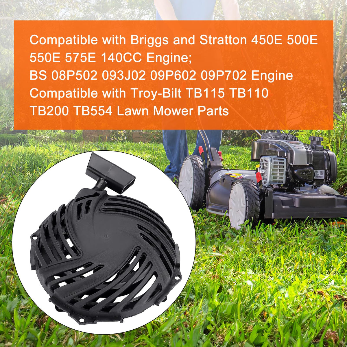 Hipa recoil starter with engine compatibility label for versatile fits.