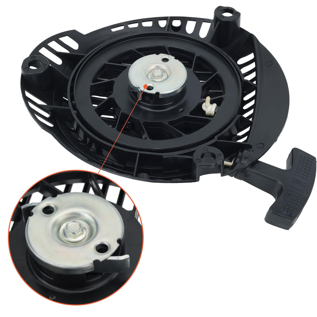 Hipa recoil starter side view highlights durable housing and simple mounting.