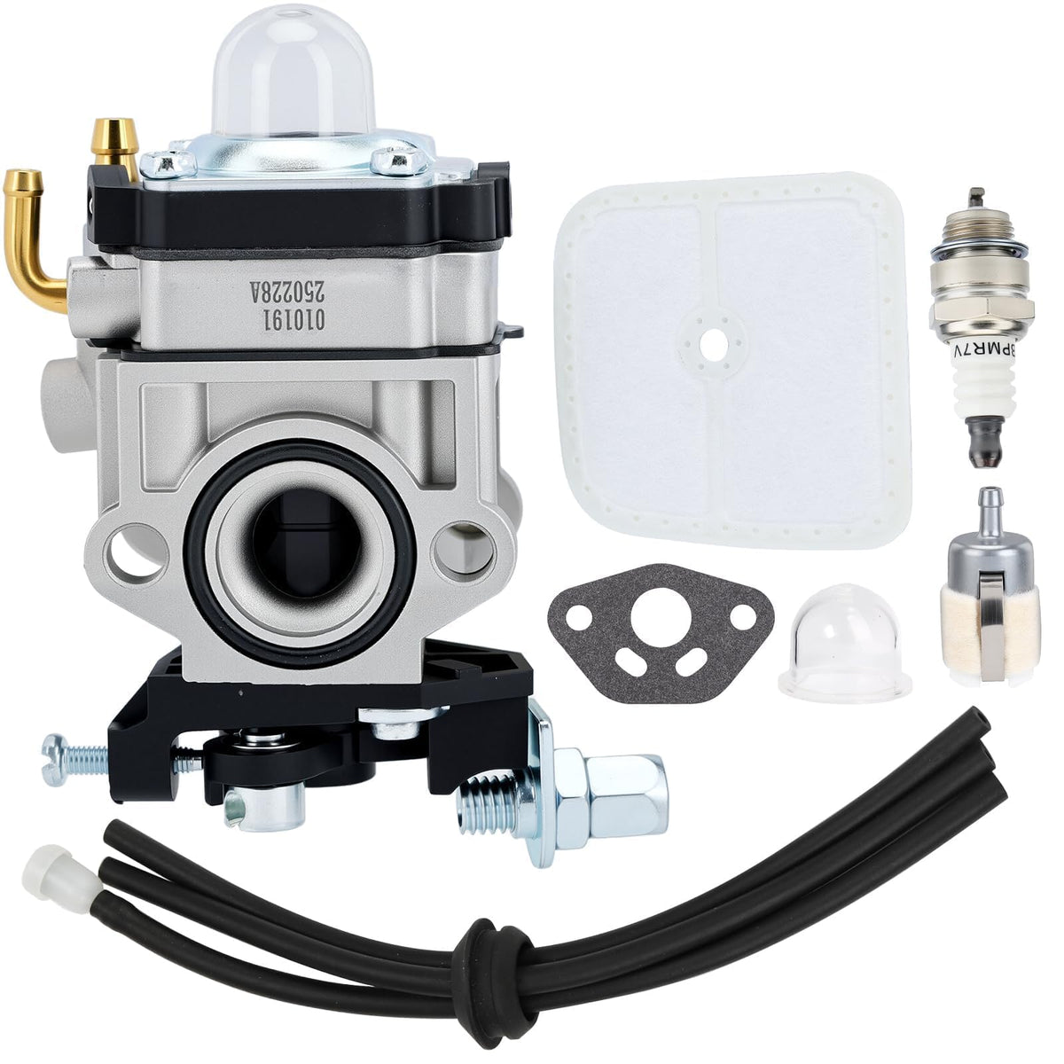 Hipa SRM-260 carburetor closeup highlighting durable brass parts for reliability.