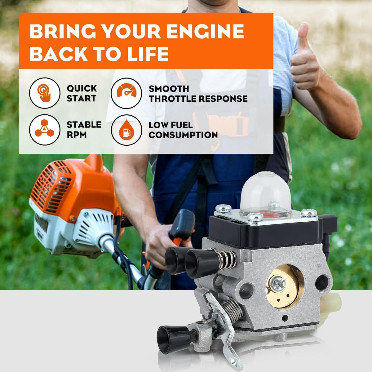 Hipa STIHL FS55R carburetor installation view shows compatible assembly