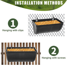 Hipykat coop fence feeder with carabiner clips for easy attachment.
