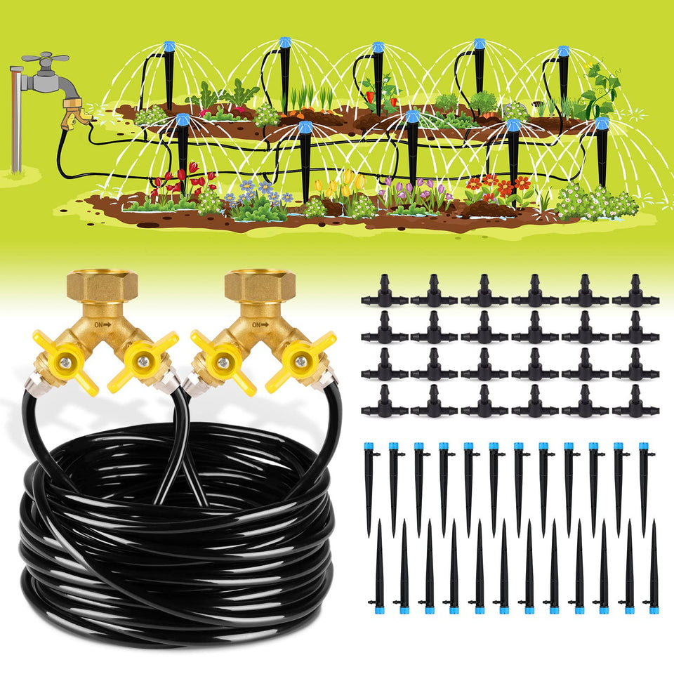 HIRALIY 100ft drip-kit assembly for easy garden watering.