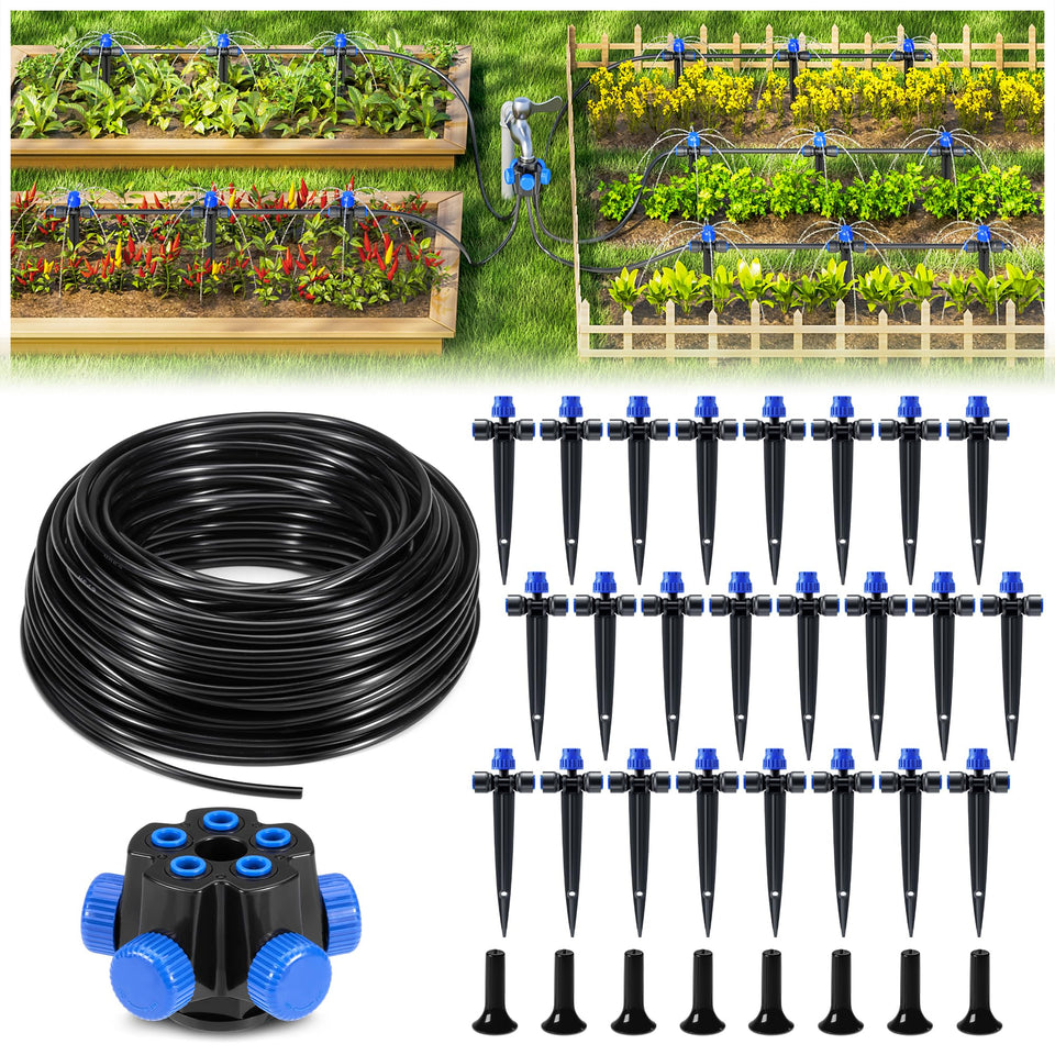 HIRALIY 100ft garden drip kit setup for efficient lawn watering.