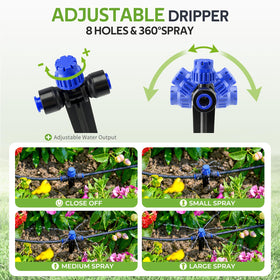 HIRALIY adjustable drippers deliver precise flow for diverse plant needs.