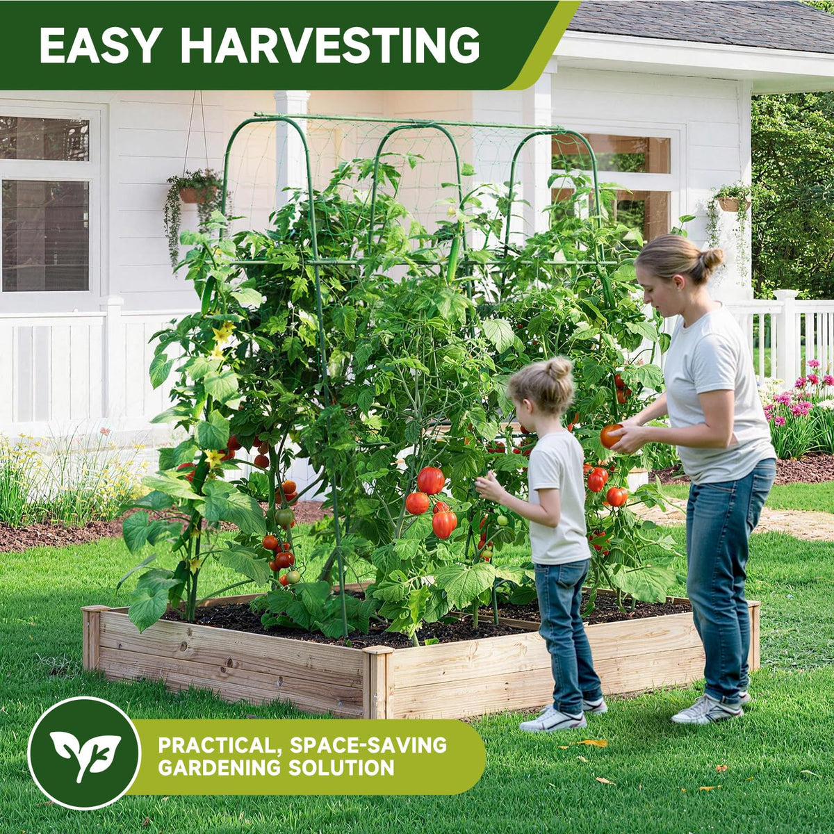 HIRALIY cucumber trellis green finish blends with garden foliage.