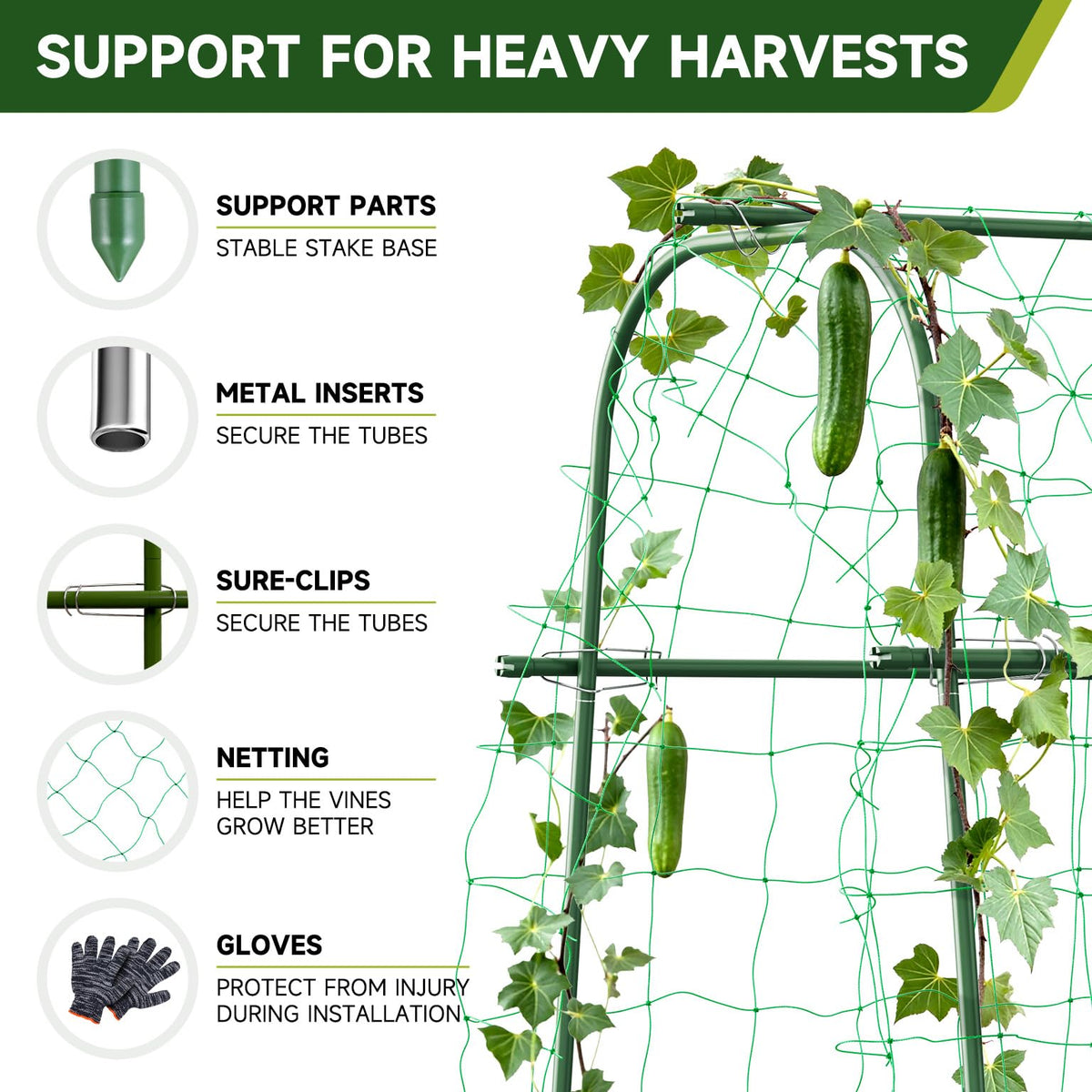 HIRALIY cucumber trellis reinforced connectors ensure a sturdy frame.