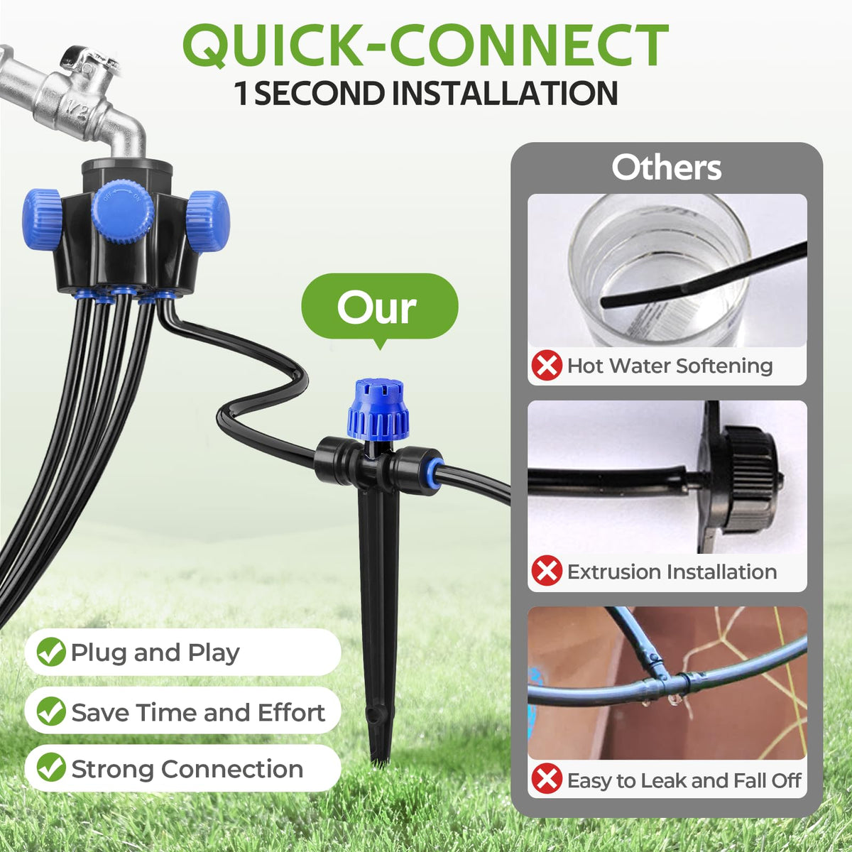 HIRALIY five-way connector with independent outlets for customized zone watering.