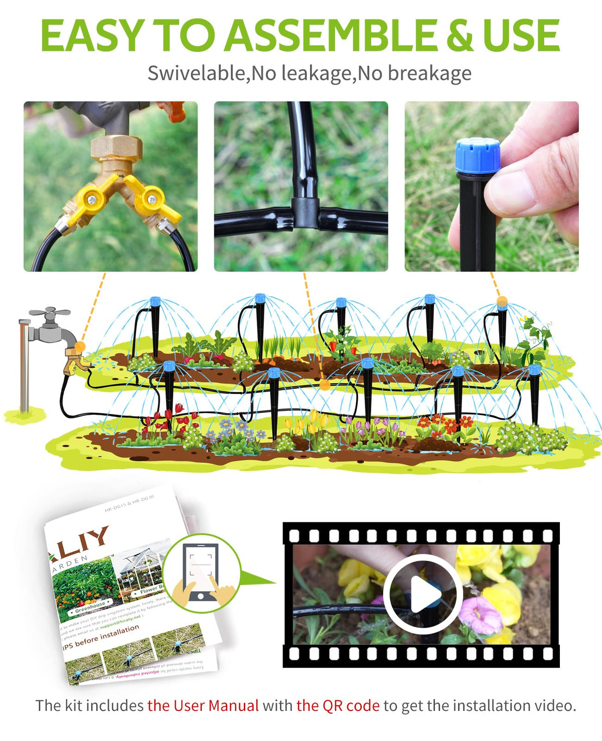HIRALIY tubing layout in garden illustrates versatile irrigation design.