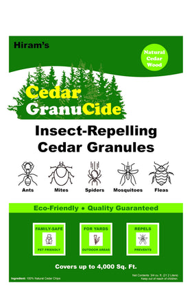 HIRAM'S GranuCide cedar granules garden-use for outdoor pest control.