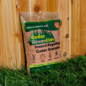 HIRAM'S GranuCide cedar granules pest-deterrent for garden protection against insects.