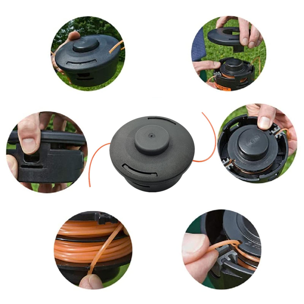 Hirldeea durable trimmer head enables quick line replenishment after ground tap.
