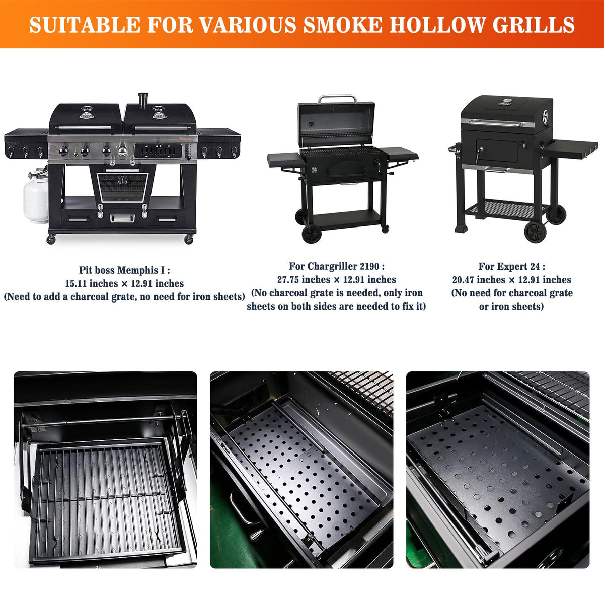 Hisencn charcoal tray with handles allows safe transport around the grill.