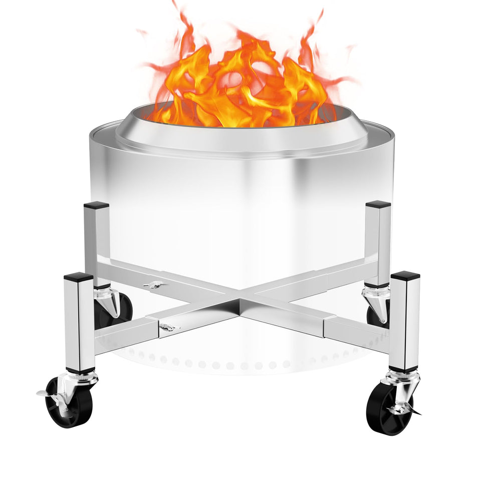 Hisencn expandable stand fits 15-27 inch fire pits for versatile patio setup.