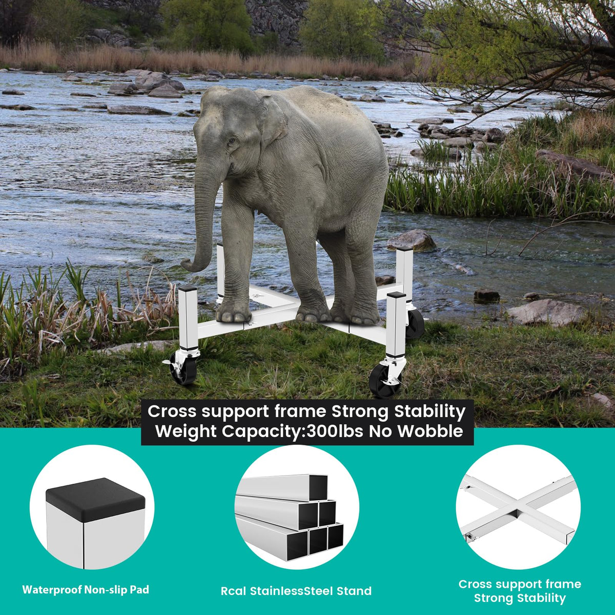 Sturdy outdoor stand supports mobility on uneven terrain.