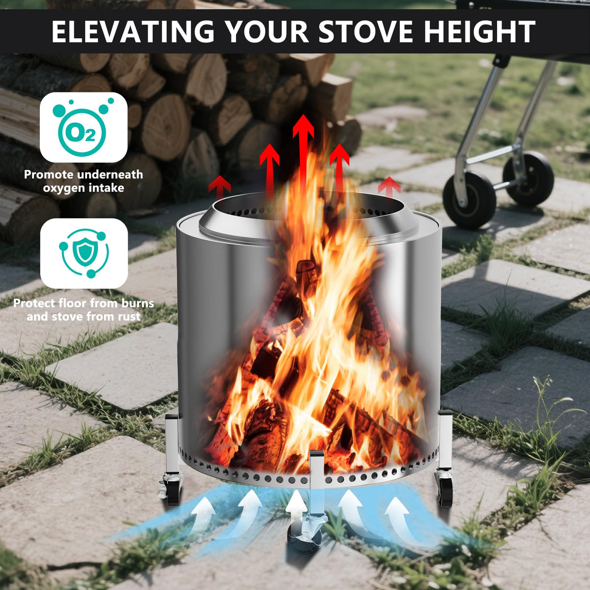 Rust-proof stainless steel resists moisture for outdoor longevity.