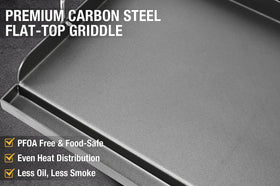 Hisencn carbon steel griddle highlighting robust construction for high-heat cooking.