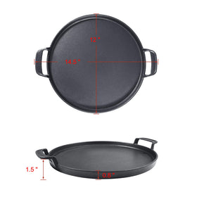 Griddle pan on grill surface offering a spacious cooking area