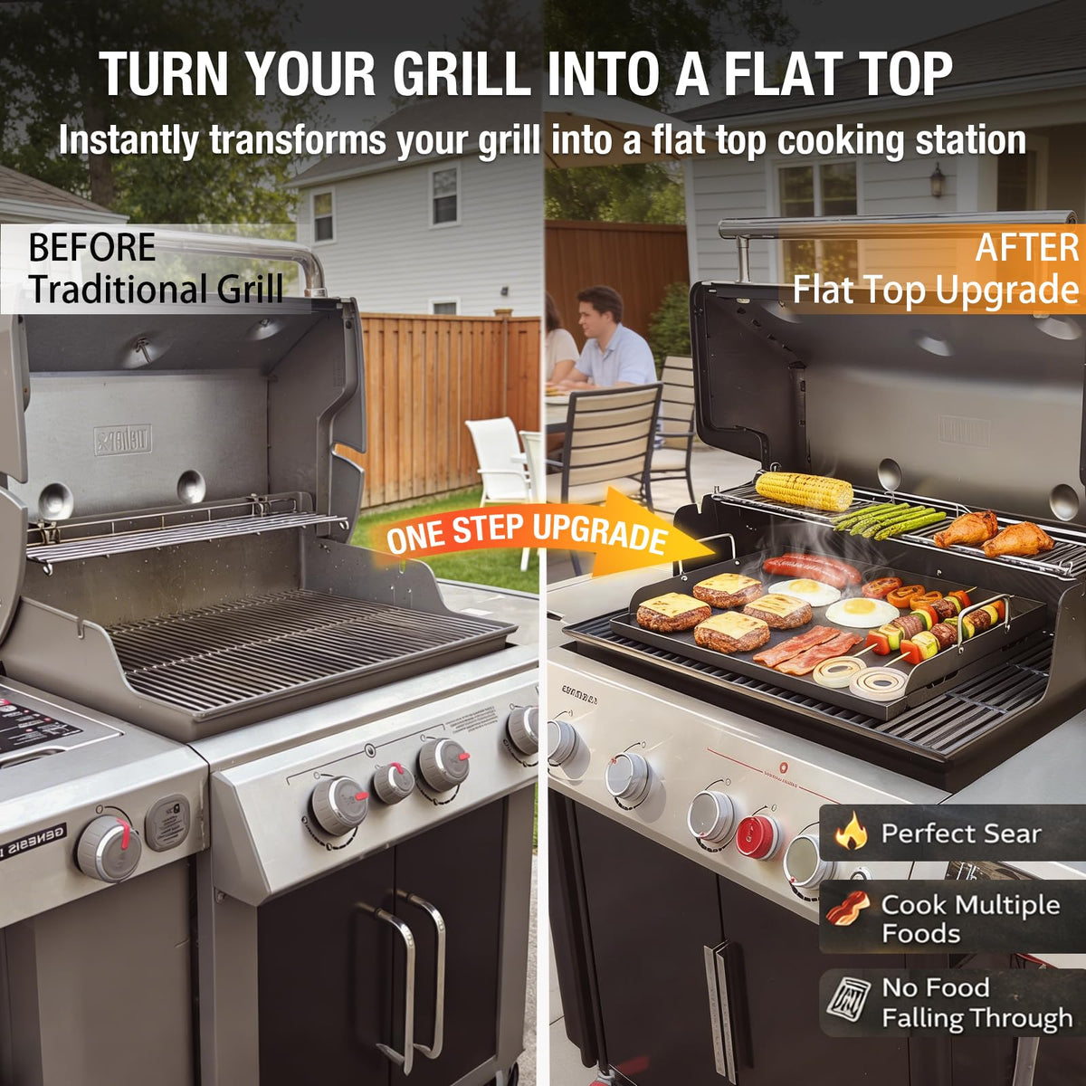 Hisencn griddle with raised side walls catching grease for cleaner grilling.