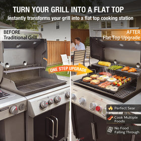 Hisencn griddle with raised side walls catching grease for cleaner grilling.