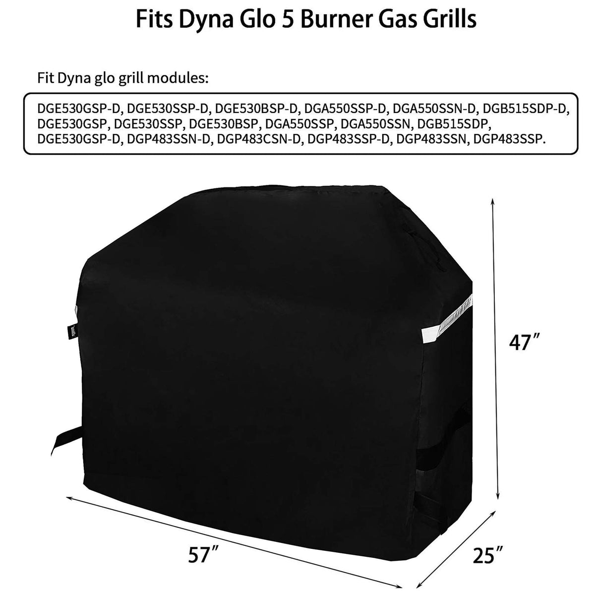 Hisencn 57 inch grill cover, side view, blocks wind and moisture for outdoors.