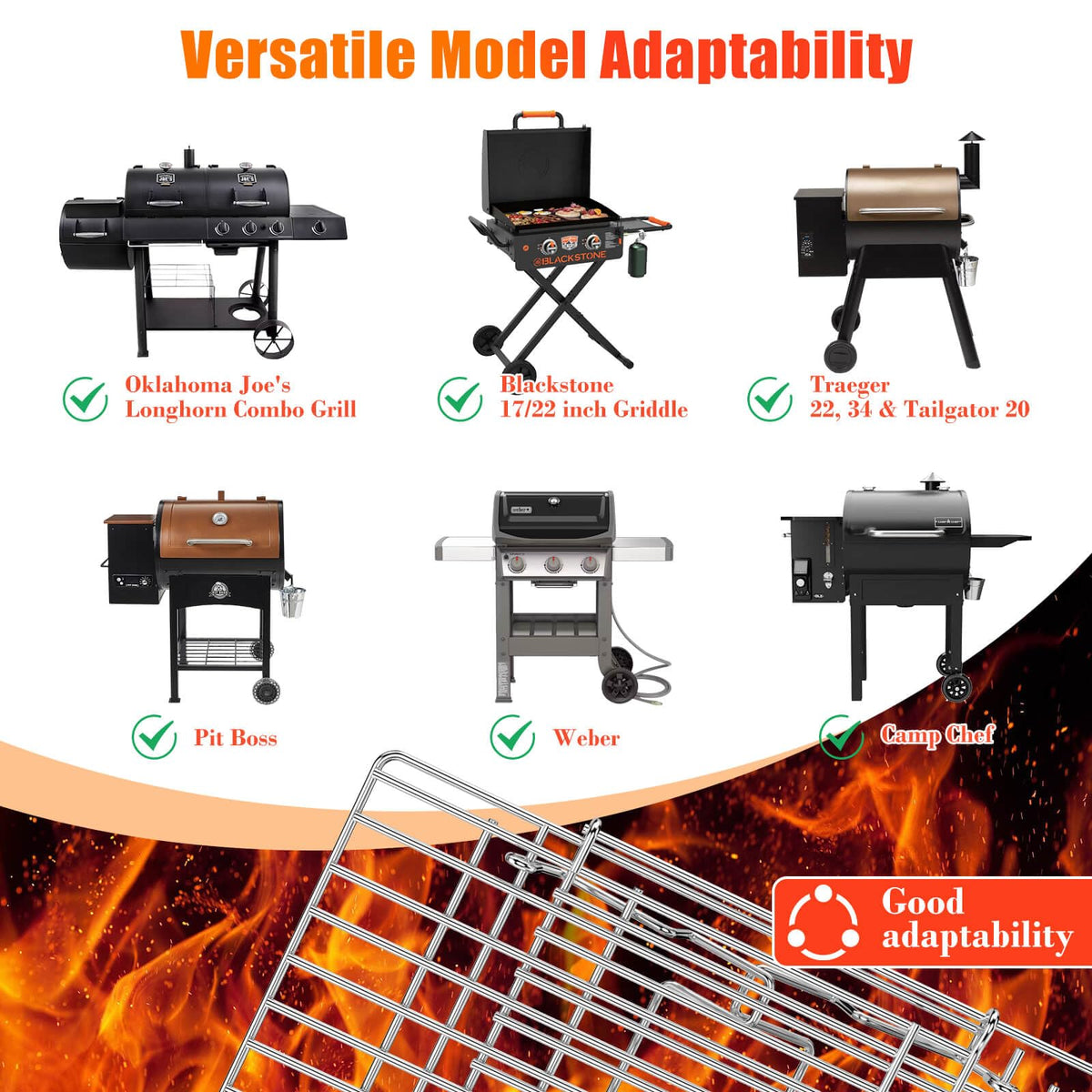 Hisencn universal grill rack length adjustable from 15.3 to 22.1 inches