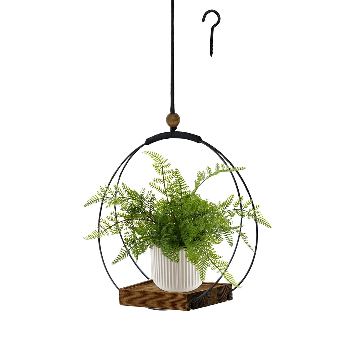 Hismocal hanging planter wall macrame with wood base adds chic decor to living room.