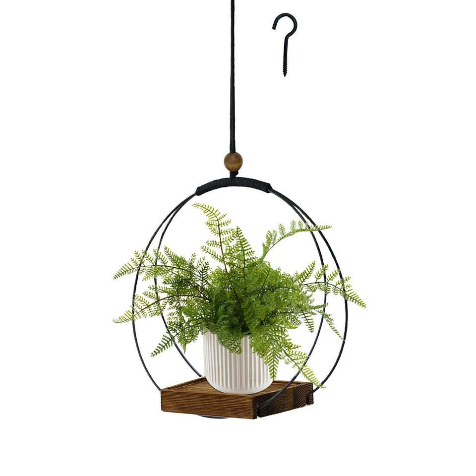 Hismocal hanging planter wall macrame with wood base adds chic decor to living room.