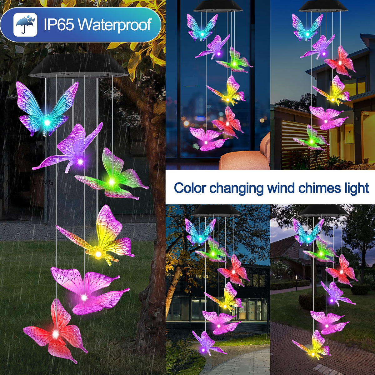 HiSolar butterfly wind chime garden decor enhancing evening ambiance
