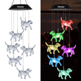 HiSolar Crystal Dog Solar Wind Chimes outdoor color-changing lights for garden ambiance.