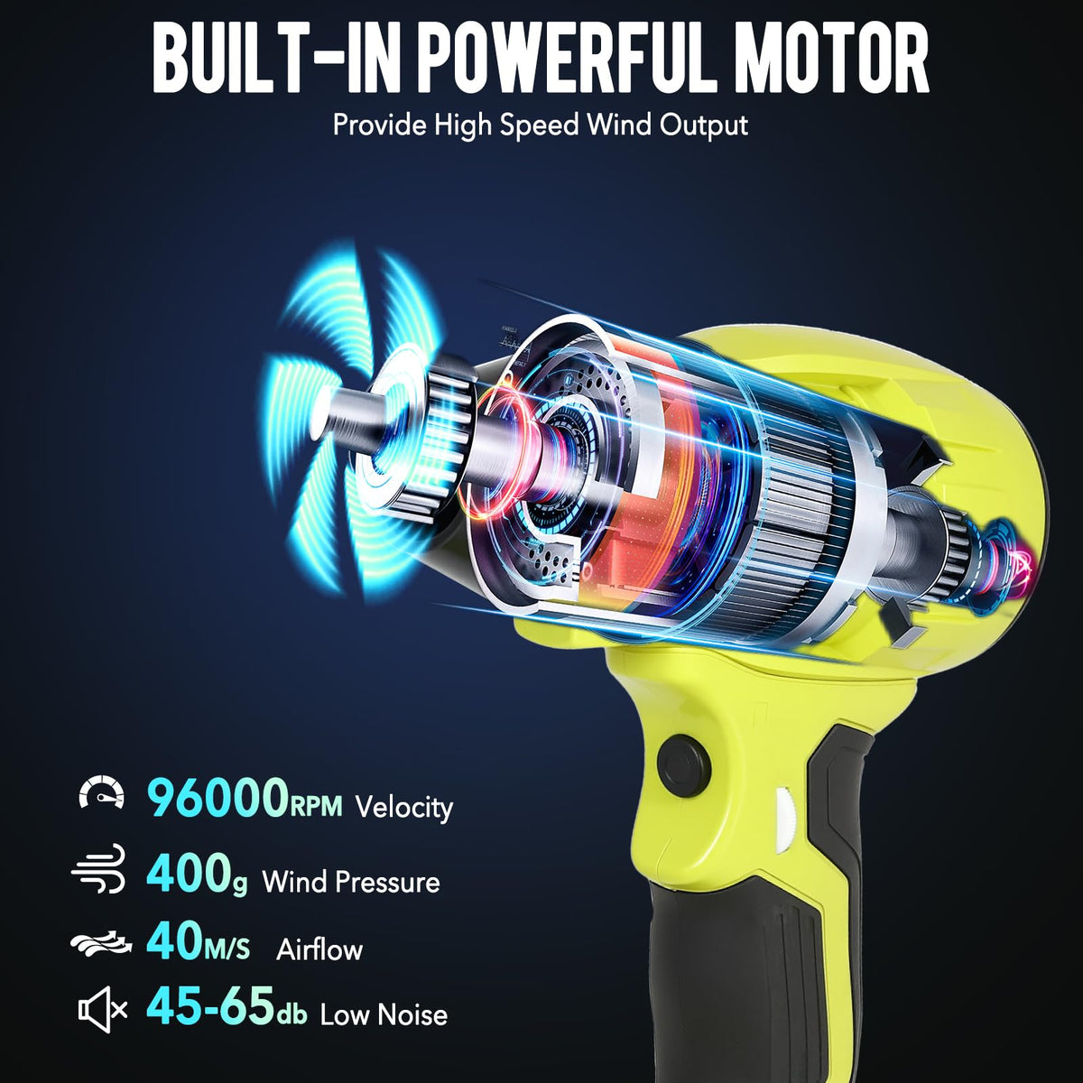Histely 350W airflow quickly clears driveway debris and garage dust.