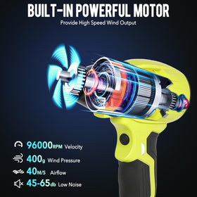 Histely 350W airflow quickly clears driveway debris and garage dust.
