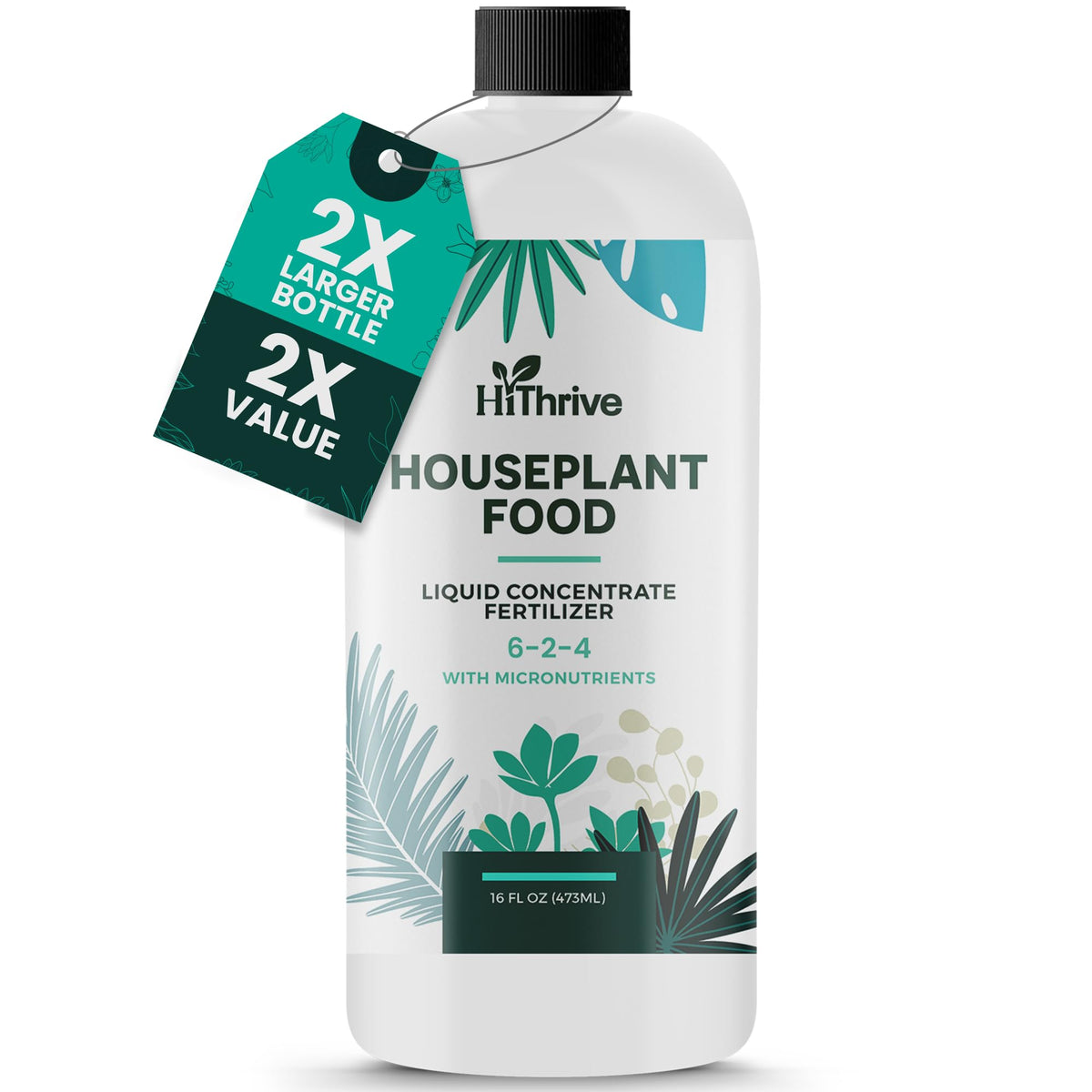 HiThrive 16oz houseplant fertilizer bottle promotes healthier indoor plant growth.