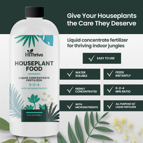 HiThrive liquid plant food pour shows quick uptake for vibrant foliage.