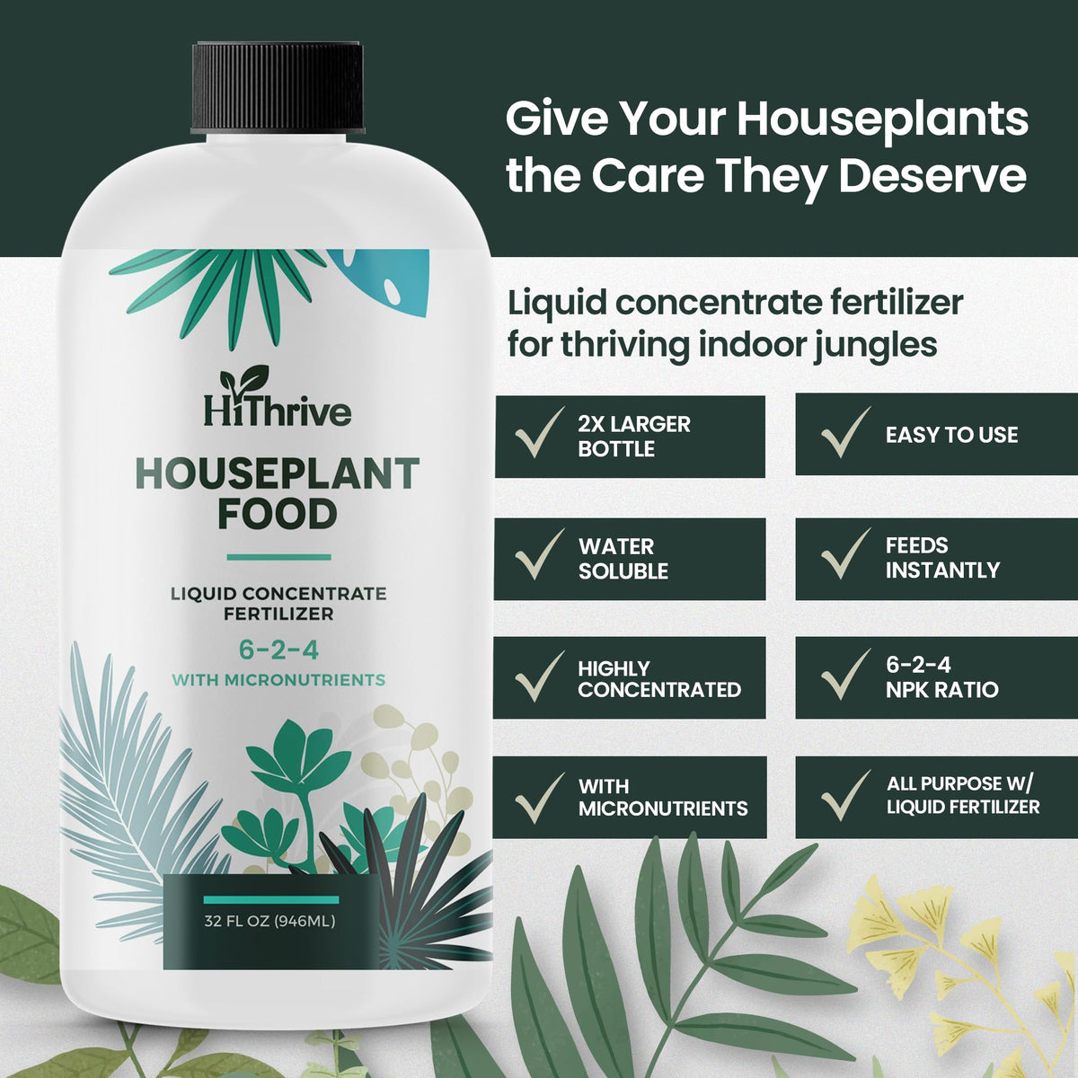 HiThrive plant food being measured with teaspoon for easy dilution