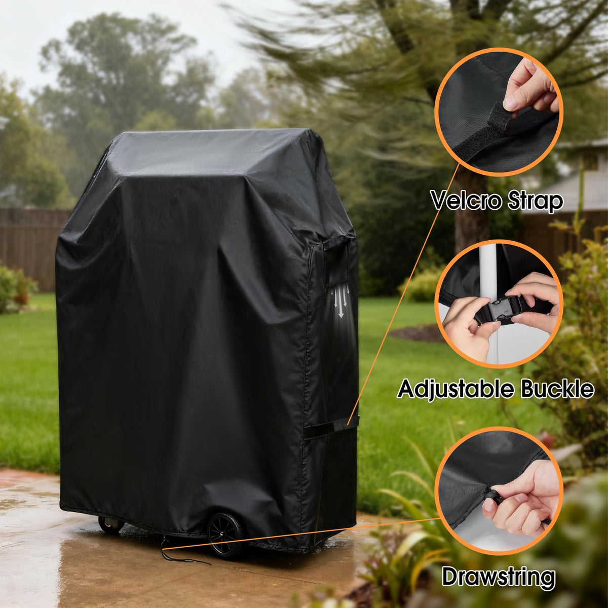 Hiticover bottom drawstring keeps cover secure in windy conditions