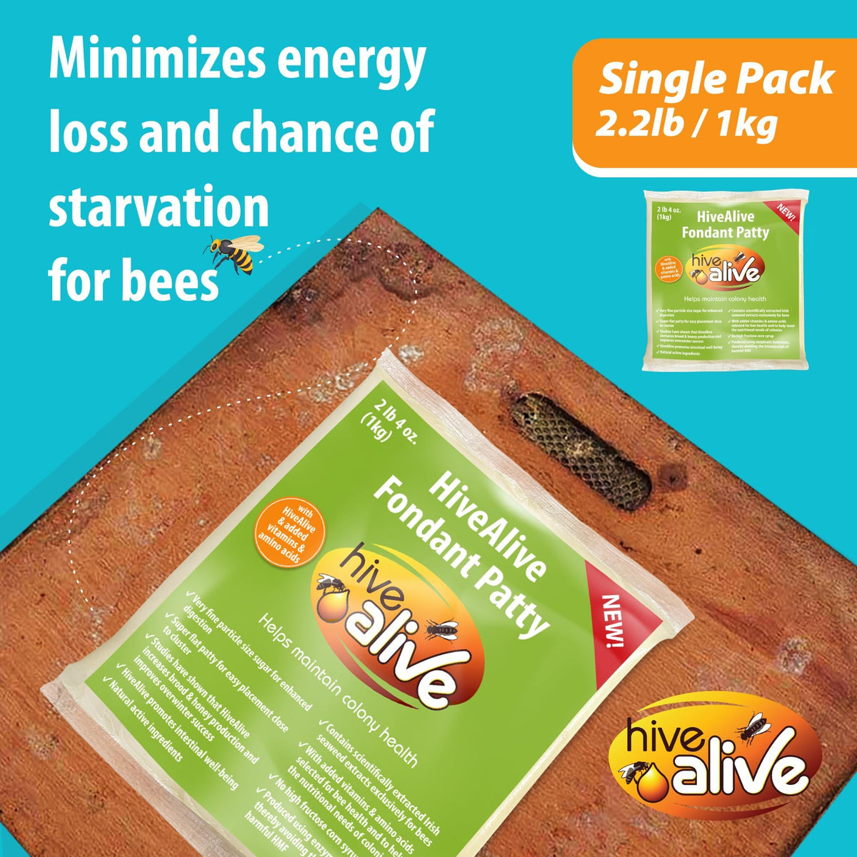 HIVE ALIVE fondant cut-square ready for feeding under the hive cover