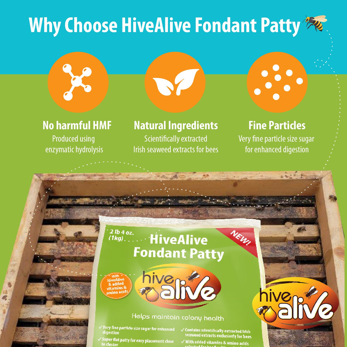 HIVE ALIVE fondant can be melted to a 1:1 syrup feed.