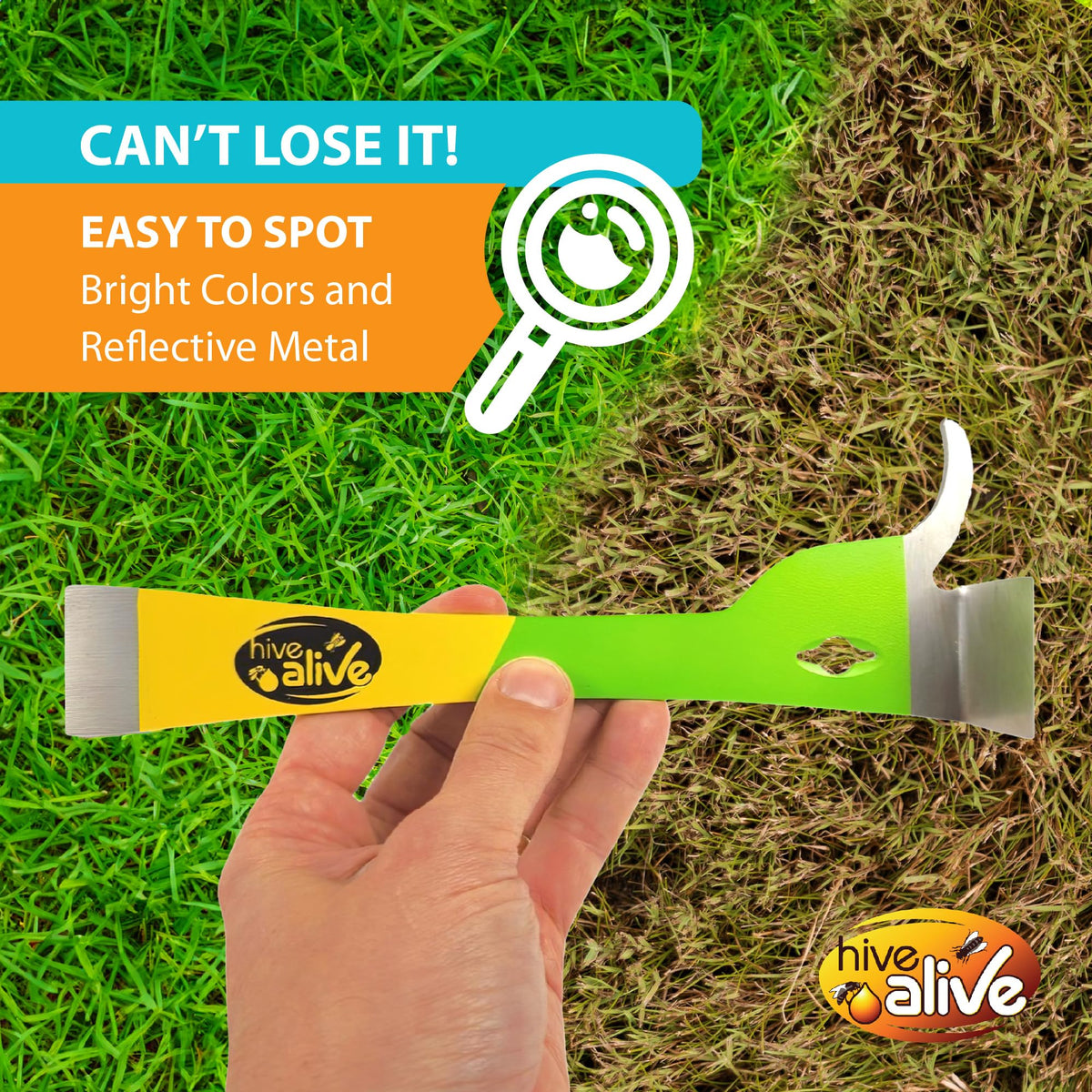 Hive Alive long bevel enters tight spaces to pry frames safely.