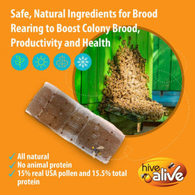Bees removing patty from the frame with Hive Alive concentrated blend.