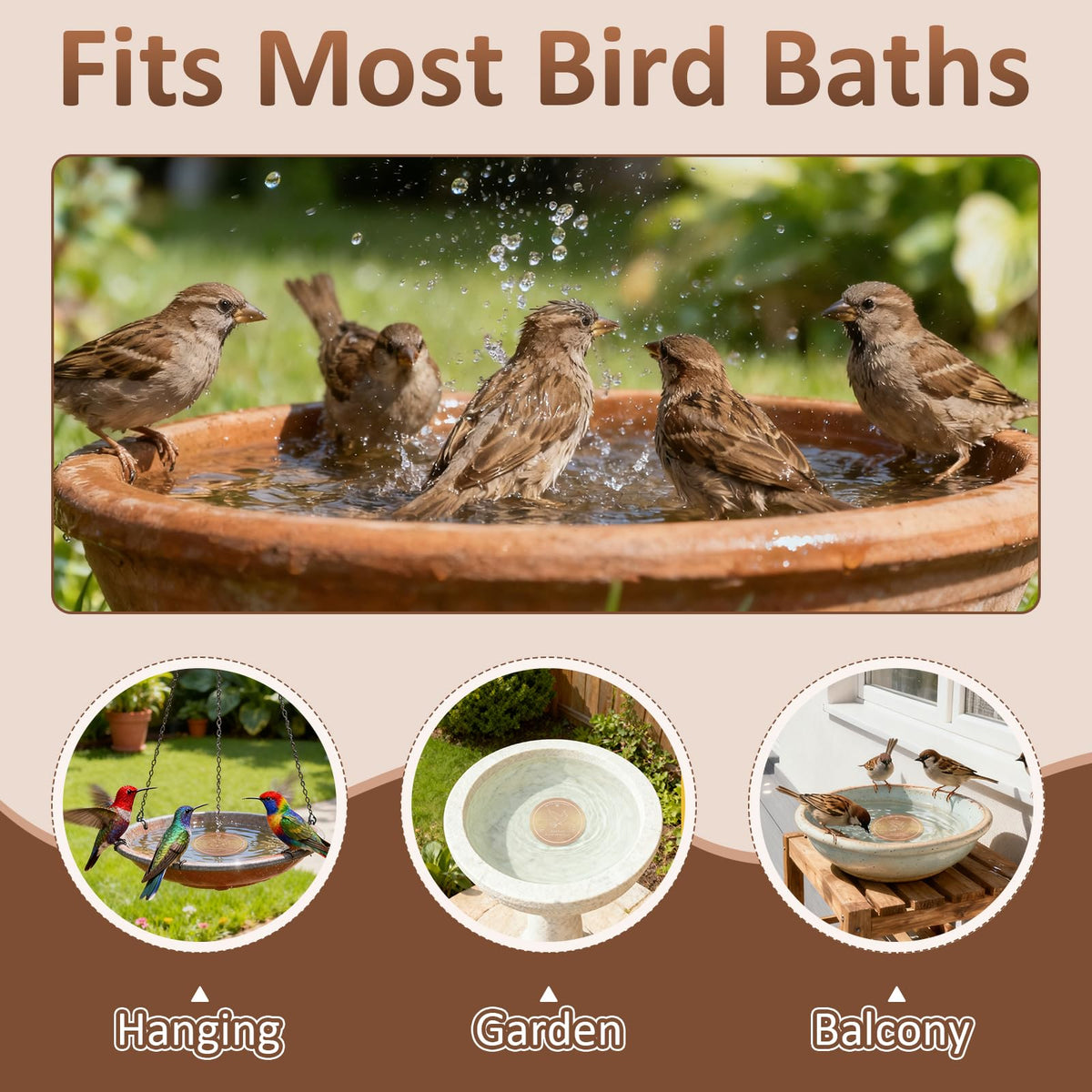 Hivenlly copper disc installation in bird bath with easy setup