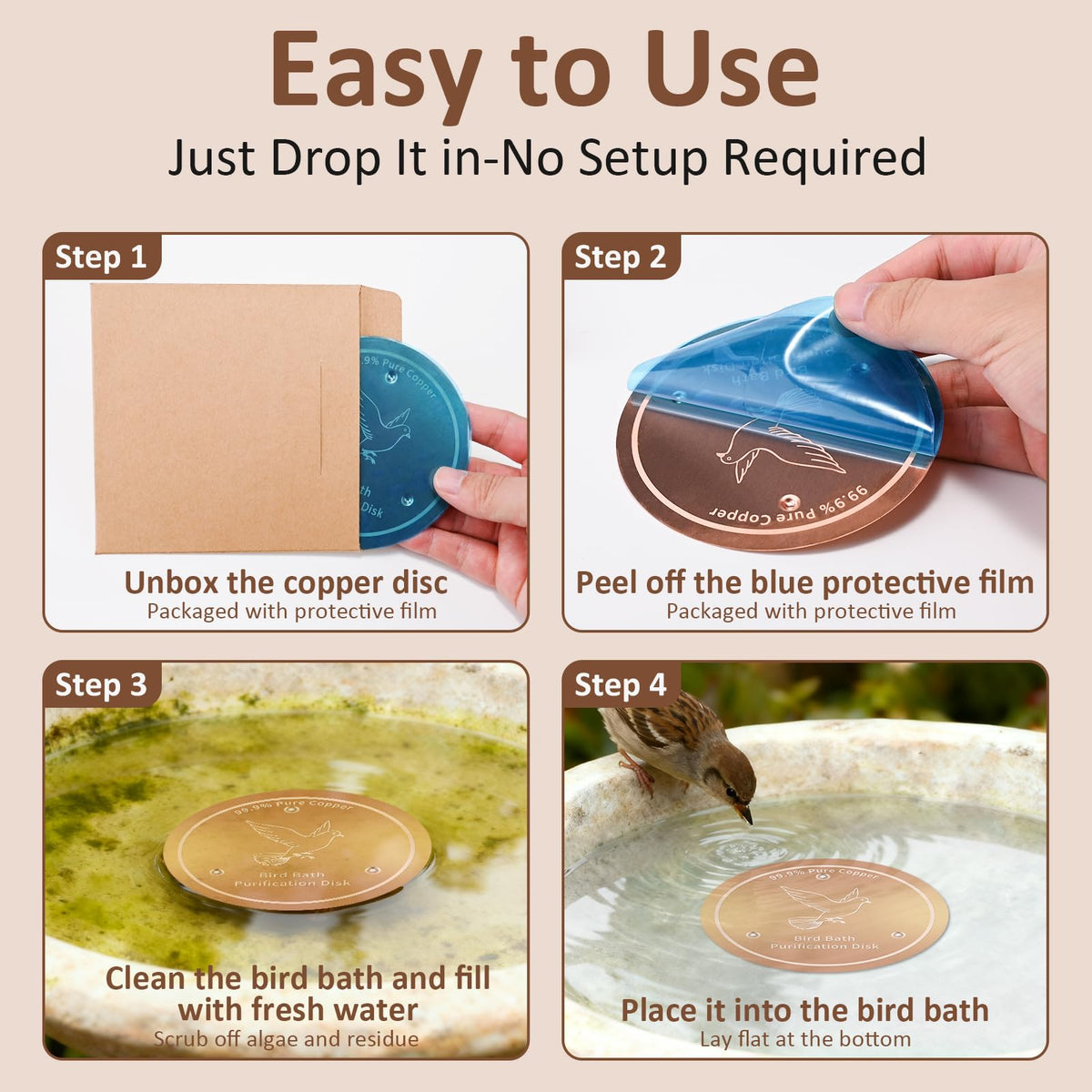Hivenlly copper disc fits most outdoor bird baths universally