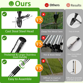 Hivenlly four-claw steel head grips weeds deeply for thorough removal.
