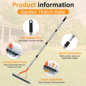 Hivenlly Thatch Rake adjustable handle for comfortable, customizable reach.
